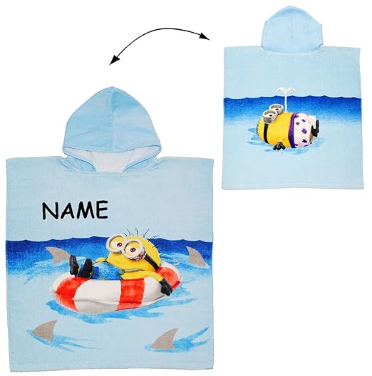 Unbekannt Badeponcho - Minions - Ich einfach unverbesserlich - incl. Name - 4 bis 9 Jahre Poncho - 60 cm * 120 cm - mit Kapuz