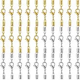 30PCS Cord End Caps with Lobster Claw Clasps, 4mm Cord Ends Caps for Jewelry Making, Firmly Fixed Necklace Clasps and Closures for DIY Leather Necklace Bracelet Jewelry Making