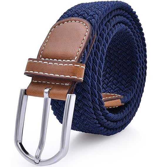 Mens Stretch Belt Elastic Fabric Braided Woven  Canvas Women Leather
