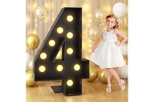 Paeyeq 4FT Marquee Light Up Numbers, Black Marquee Numbers 4, Large Light Up Numbers Letters for 4th 40th Birthday Party Decorations Mosaic Number with Lights Cardboard Numbers Pre-Cut Foam Board