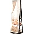 SONGMICS LED Jewelry Cabinet Standing, Lockable Armoire With Full-Length Mirror and Adjustable Lights, Space-Saving Organizer, Gift for Mom, Ash Brown UJJC008K02