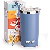 Mollcity Insulated Cup with Straw and Lid-12 oz Stainless Steel Double Wall Tumbler Cup with Silicone Pad-Leak Proof(Royal Blue)