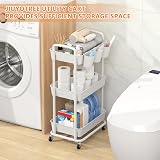 JIUYOTREE 3-Tier Plastic Rolling Storage Cart with Lockable Wheels White view 5