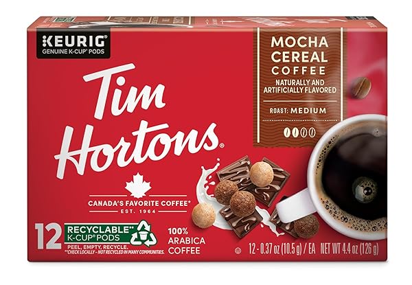TIM HORTONS MOCHA CEREAL FLAVORED COFFEE, SINGLE-SERVE K-CUP PODS COMPATIBLE WITH KEURIG BREWERS, 12CT K-CUPS