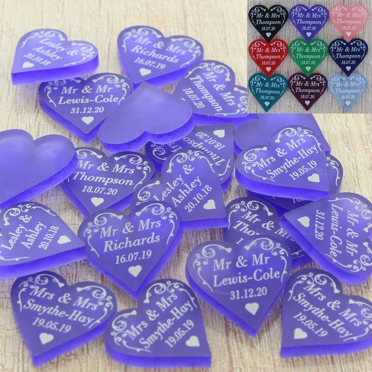 Personalised Wedding Love Hearts Favours Table Decorations Mr & Mrs