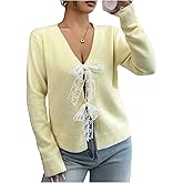 MakeMeChic Women's Bow Tie Front Cardigan Long Sleeve Knit Sweater Outerwear