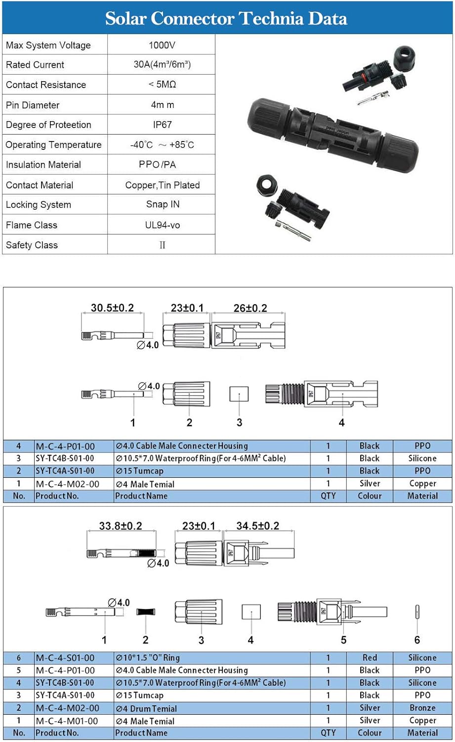 PowMr 100PCS Solar connectors - M-C-4 Male/Female IP67 Solar Connectors(50 Pairs Solar connectors): Garden & Outdoor