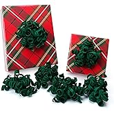 LaRibbon Velvet Green Bows - Curly Ribbon Gift Bows, Self Adhesive for Holiday Decor, Birthday Party, Gift Wrapping - 6 Counts