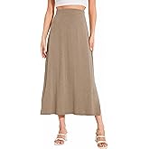 GYS Bamboo Viscose Skirts for Women Midi Length Flowy High Waisted Summer Knit Long Skirts with Slit