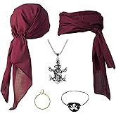 Cotton Pirate Costume Accessories Set for Men And Women Head Scarf Sash Belt Dress With Earring And Necklace