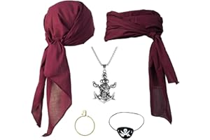 COSINSTYLE Cotton Pirate Costume Accessories Set for Men And Women Head Scarf Sash Belt Dress With Earring And Necklace