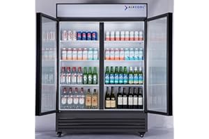 NAFCOOL Commercial Beverage Refrigerator Display Fridge,Two Glass Door Upright Merchandiser Drink Cooler with LED Light Adjustable Shelves,46 Cu Ft,ETL Sanitation,(Wheels Not Included)