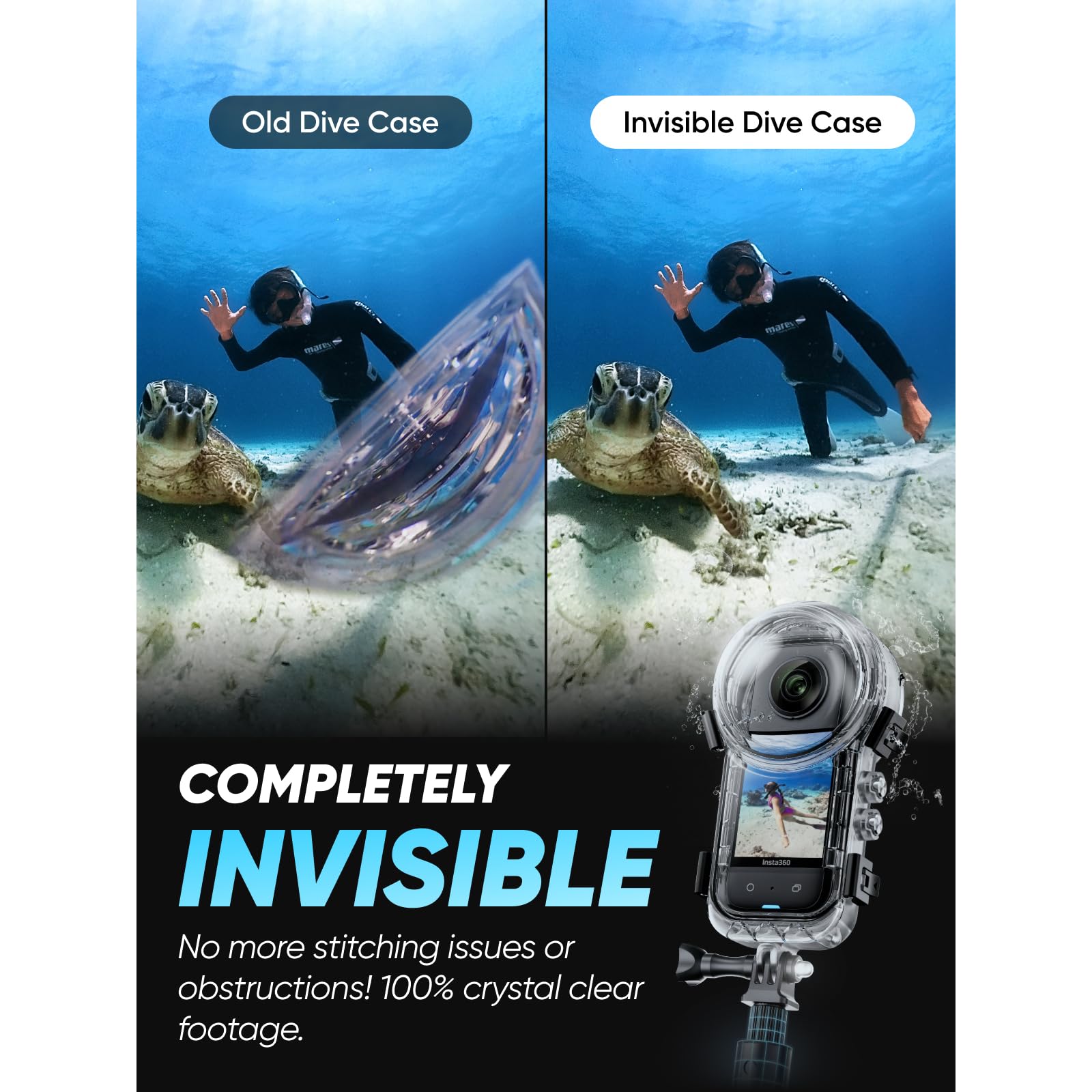 Insta360 X3 Invisible Dive Kit - Waterproof 5.7K 360 Action Camera, Dive Case, Selfie Stick, Dual 1/2