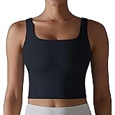 ABOCIW Women's Square Neck Longline Sports Bra Sleeveless Padded Workout Yoga Crop Tank Tops