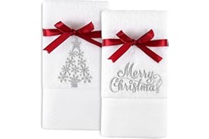 Quera 2 Pack Christmas Hand Towels 100% Cotton Embroidered Premium Luxury Decor Bathroom Decorative Dish Towels Set for Drying, Cleaning, Cooking, Holiday Towels Gift Set 13.7'' x 29.5''