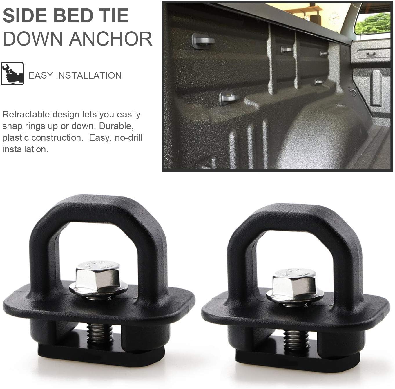 1000 Pounds Capacity Retractable Tie Down Pickup Anchors, Truck Bed