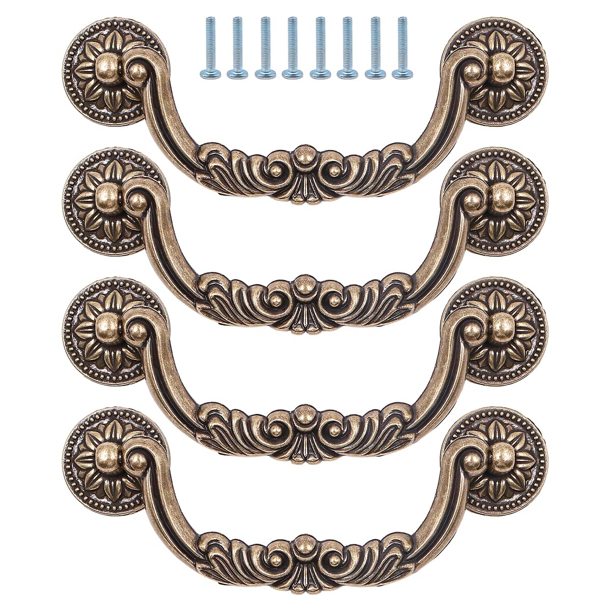 ZONADAH Set of 4 Vintage Cabinet Handles, Hole Distance 128mm, Antique Bronze Color Round Cabinet Pull Handles, Furniture Drawer Cabinet Copper Cup Drawer Handles for Cupboard Wardrobe Dressers