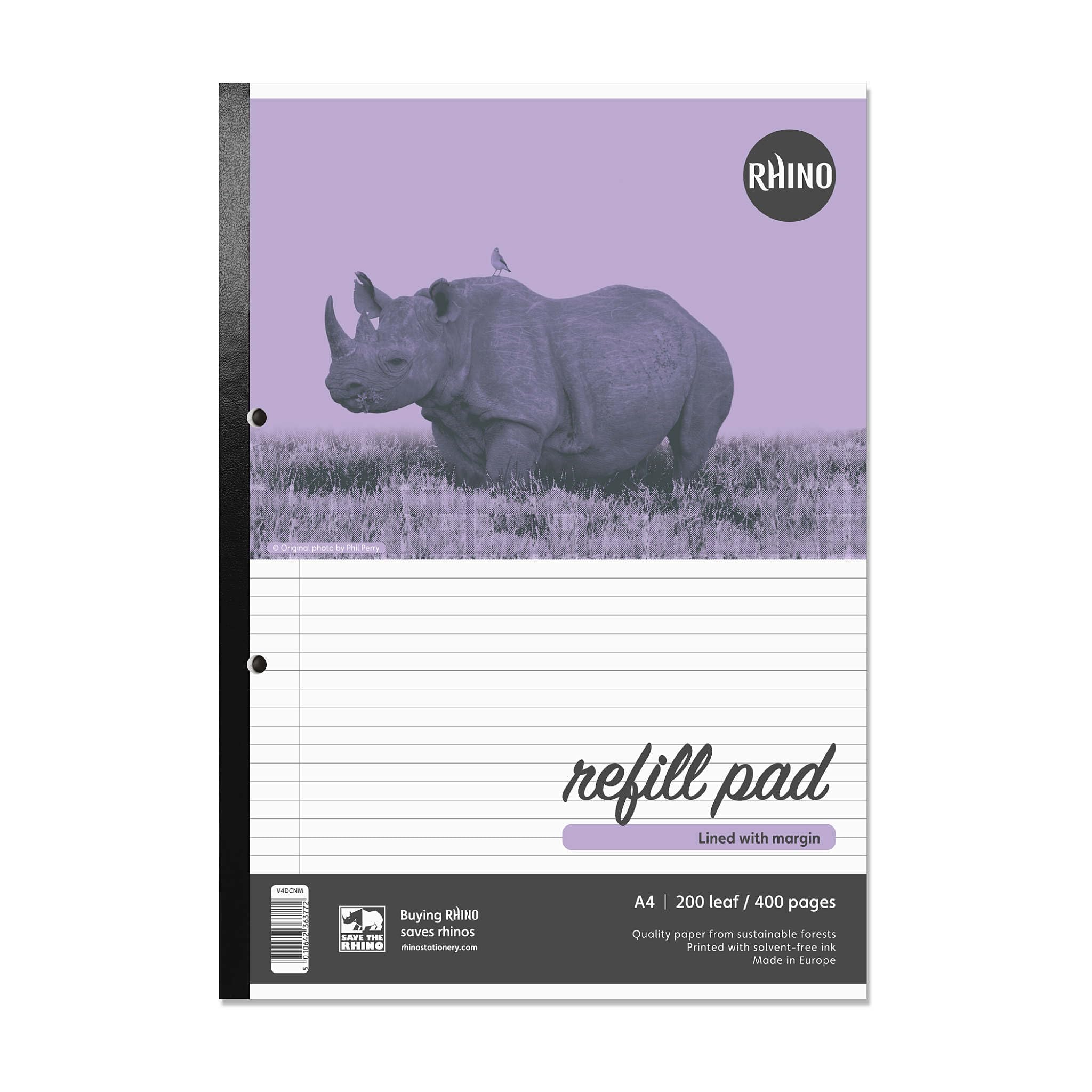 RHINO A4 Refill Pad, Writing Pad, 400-Page / 6mm Lined with Margin, 1-Pack, Narrow Ruled Writing Paper, Office & School Stationery Supplies