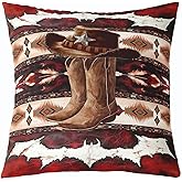 jejeloiu Cowboy Hat Boots Throw Pillow Covers 1 Pcs Cowhide Cow Print Retro Fur Decorative Pillowcase Western Cushion Covers Exotic Geometric Cushion Case Boho Rustic Farmhouse Home Decor 16 x 16-Inch