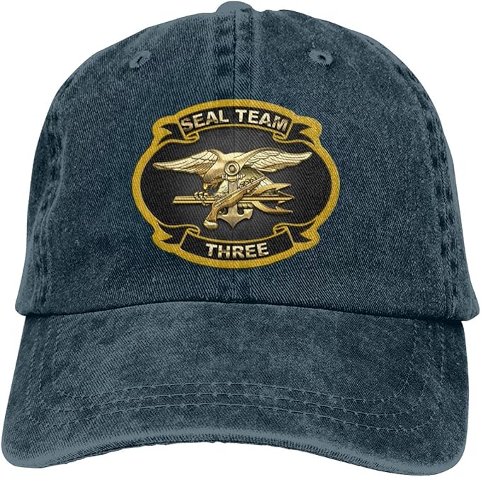 US Navy Seal Team Three Mens Cotton Adjustable Washed Twill Baseball