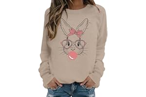 Women Easter Sweatshirts Cute Bunny Happy Easter Outfits Long Sleeve Retro Rabbit Pullovers Funny Bunny Casual Sweatshirts