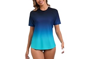 Halcurt Women's Short Sleeve Rash Guard Swimsuit Top with Built in Bra Swim Shirt UPF50+ Quick Dry Bathing Suit