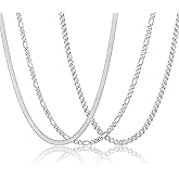 Easter Basket Stuffers-3 Pcs Chain for Men Necklace for Boys 316L Stainless Steel Cuban Link/Figaro/Herringbone Chains Set Jewelry Gifts for Men Women Boys Black/Gold/Silver 16/18/20/22/24 Inches