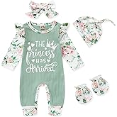 GRNSHTS Newborn Baby Girl Romper Infant Letter Print Jumpsuit Floral Bodysuit+Hat+Headband+Gloves Coming Home Clothes Outfits