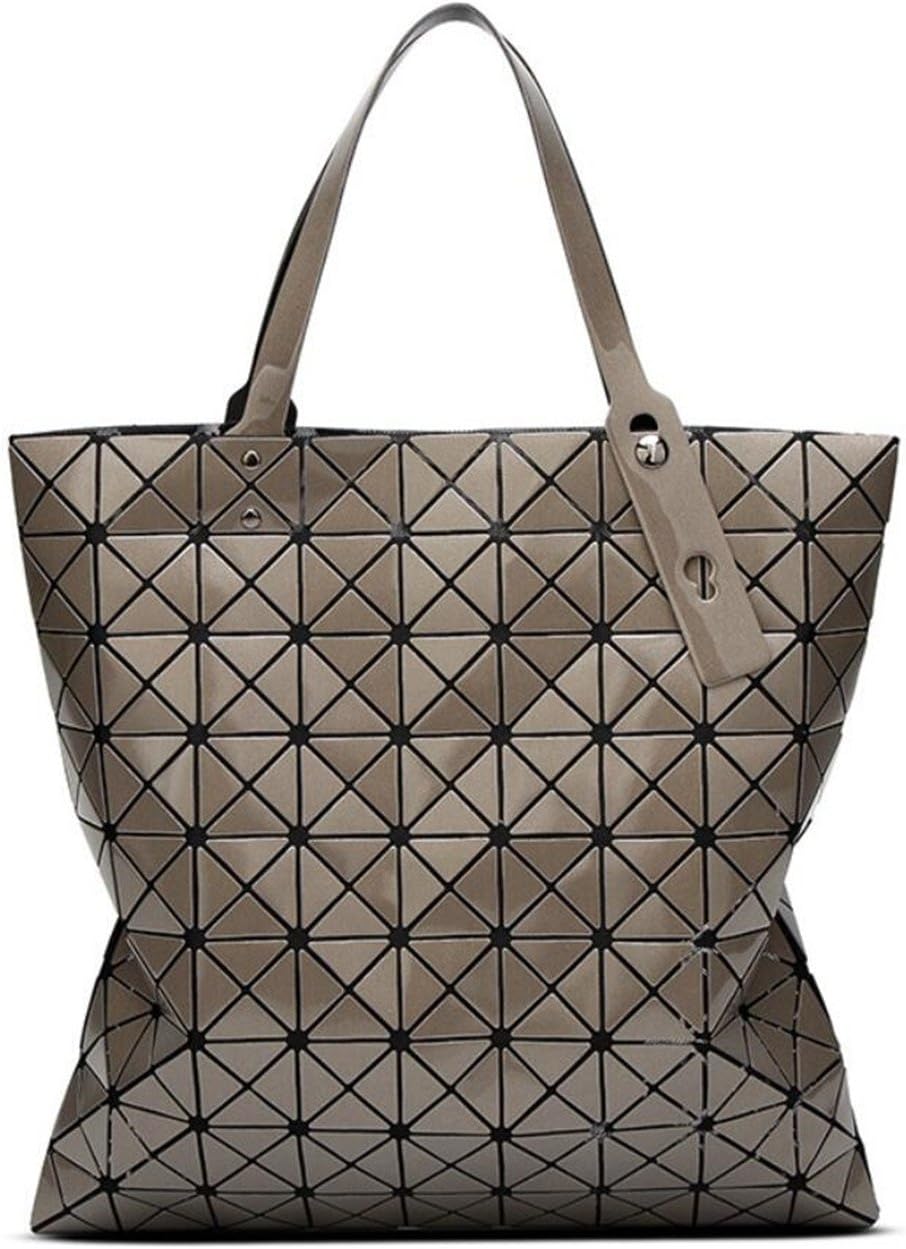Kayers Sulliva Womens Fashion Geometric Plaid Tote Bag PU Leather Shoulder Bag Top-handle Handbags Large Bronze