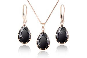 Linawe Crystal Jewelry Sets for Women, Diamond Pendant Necklace, Rhinestone Drop Dangle Earrings, Matching Wedding Jewelry, Birthstone Cubic Zirconia, 14K Gold/Rose Gold/Silver Tones
