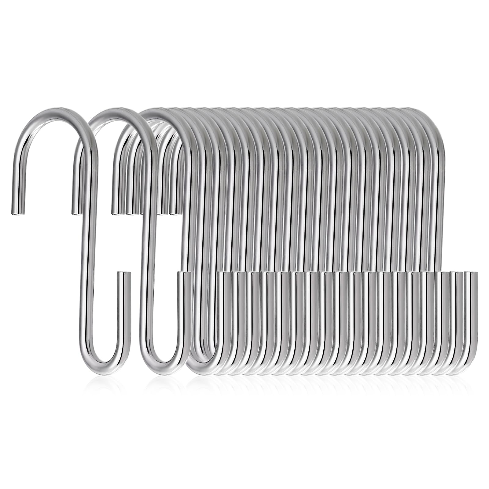 Marine Aurora 20-pcs Stainless Steel S-Hooks, Heavy Duty S-Shaped Hanging Hooks for Kitchen Utensils, Bedroom, Office & Garden - Rust-Resistant, Non-Deforming Metal (Silver)