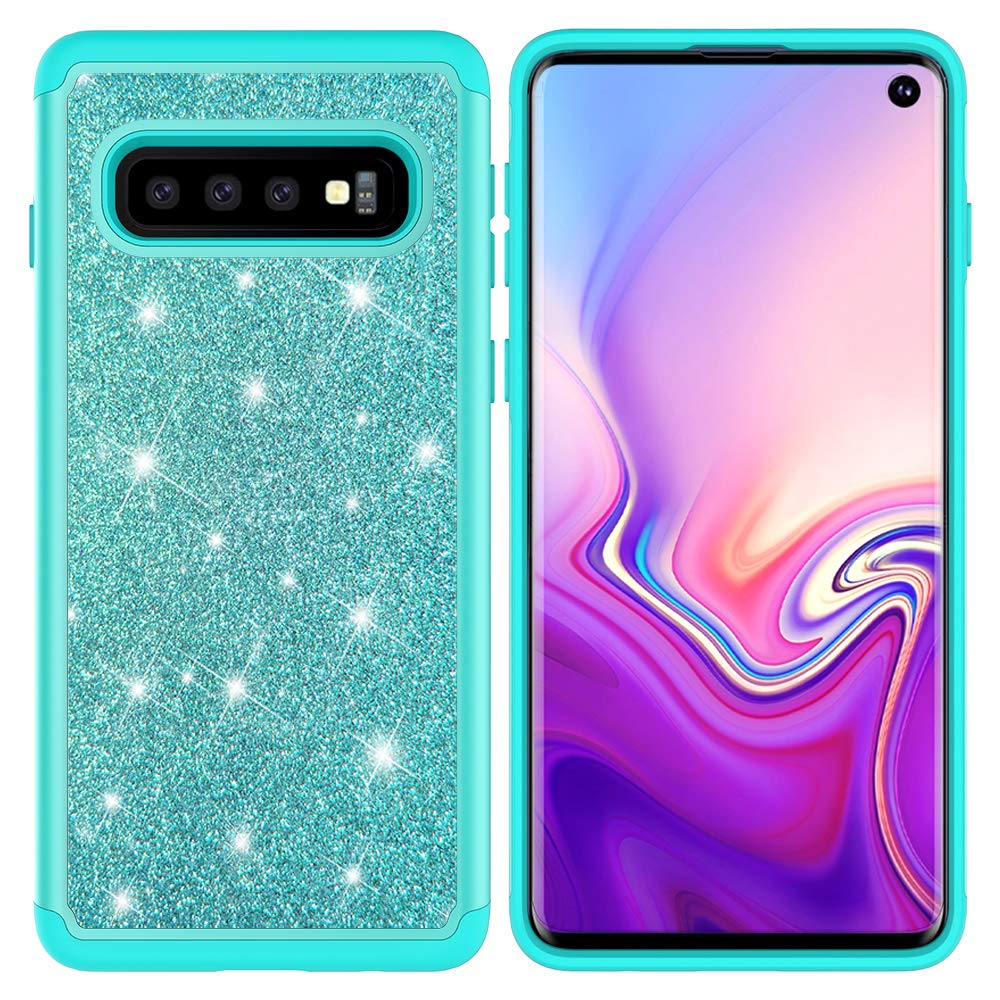 Miituuele Galaxy S10 Plus Case, Glitter Case Sparkle Bling, Shining Heavy Duty Protection Dual Layer Hybrid Protective Armor Hard Cover Girls Women Cute Case for Samsung Galaxy S10 Plus (Green)