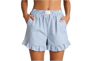 Women's Ruffle Trim Hem Shorts Pull on Stretch Wide Leg Casual Comfort Short Beach Vacation Outfits 2026