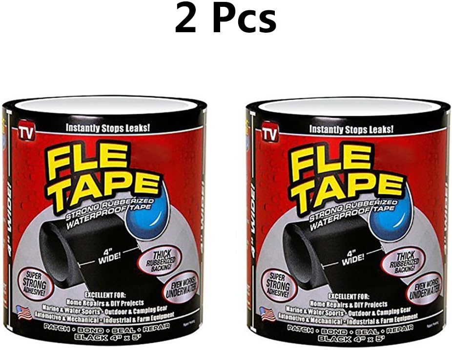 Flex Seal Waterproof Tape 4 inch x 5 Feet Flexible Sealing for Peel Roof Pipes Patch Holes Cracks Full Season (2 x Black)