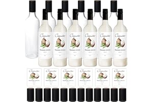 Maxcheck 12 Set 25 oz Christmas Coquito Bottles Plastic Wine Bottles Christmas Botellas Para Coquito with Caps Label Stickers 750ml Empty Brewing Container for Bar Party(Clear,Classic)