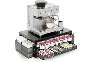 Metal Coffee Pod Holder for 80 Capsules with Storage Drawer & 2 Accessory Holders,2 Tier K Cup Holder Organizer for Counterto