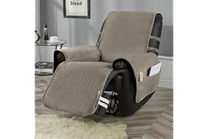 STONECREST CLASSIC HOME DECOR, INC STONECREST Recliner Chair Cover, Water Resistant Velvet Quilted Slipcover, Stay in Place (Taupe/Grey, Recliner 23" Regular)