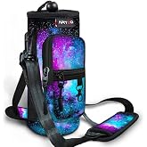 ARTSO Water Bottle Carrier Bag Sling Holder Pouch, 25oz 32oz 40oz 64oz Insulated Water Bottle Sleeve Case Cover with Adjustable Shoulder Hand Strap Pocket for Hiking Camping Travelling, Galaxy