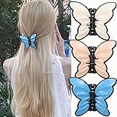 3 Pcs Butterfly Hair Claw, Fairy Acrylic Butterfly Shark Clips Strong Hold Non-Slip Claw Clips Hair Accessories for Thick Thin Hair Barrettes for Women(3 Colors)