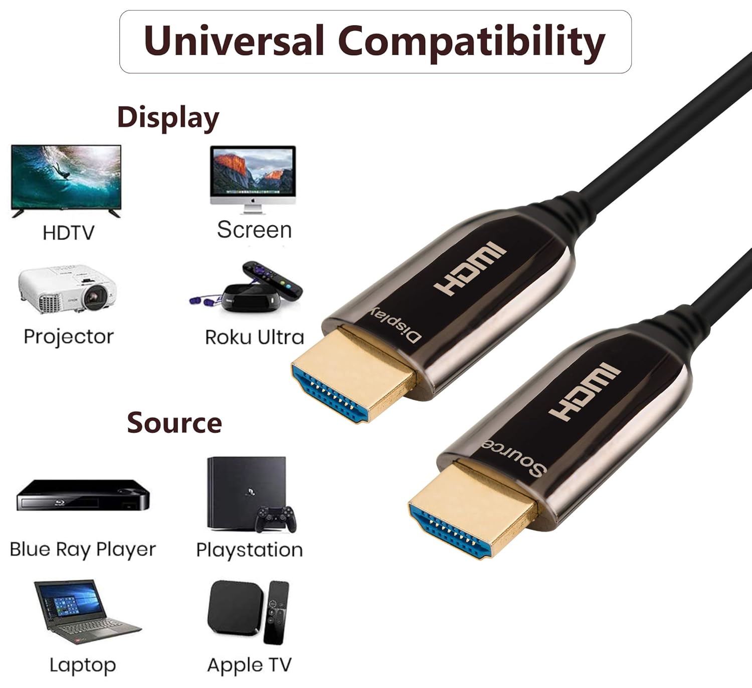 5m 8K hdmi cable Fiber Optic 8K 2.1 cable, 8K@60Hz hdmi, 4K@120Hz, eARC HDR10 4:4:4, Black, 5M-Optical HDMI - Image 5