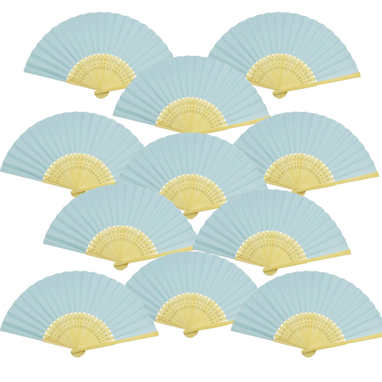 Woohome 12 PCS Hand Fan Foldable Paper Fan for Dancing, Part, Picnic, Wedding Party Gift, Guest Favour Wedding Decoration (Light Blue)