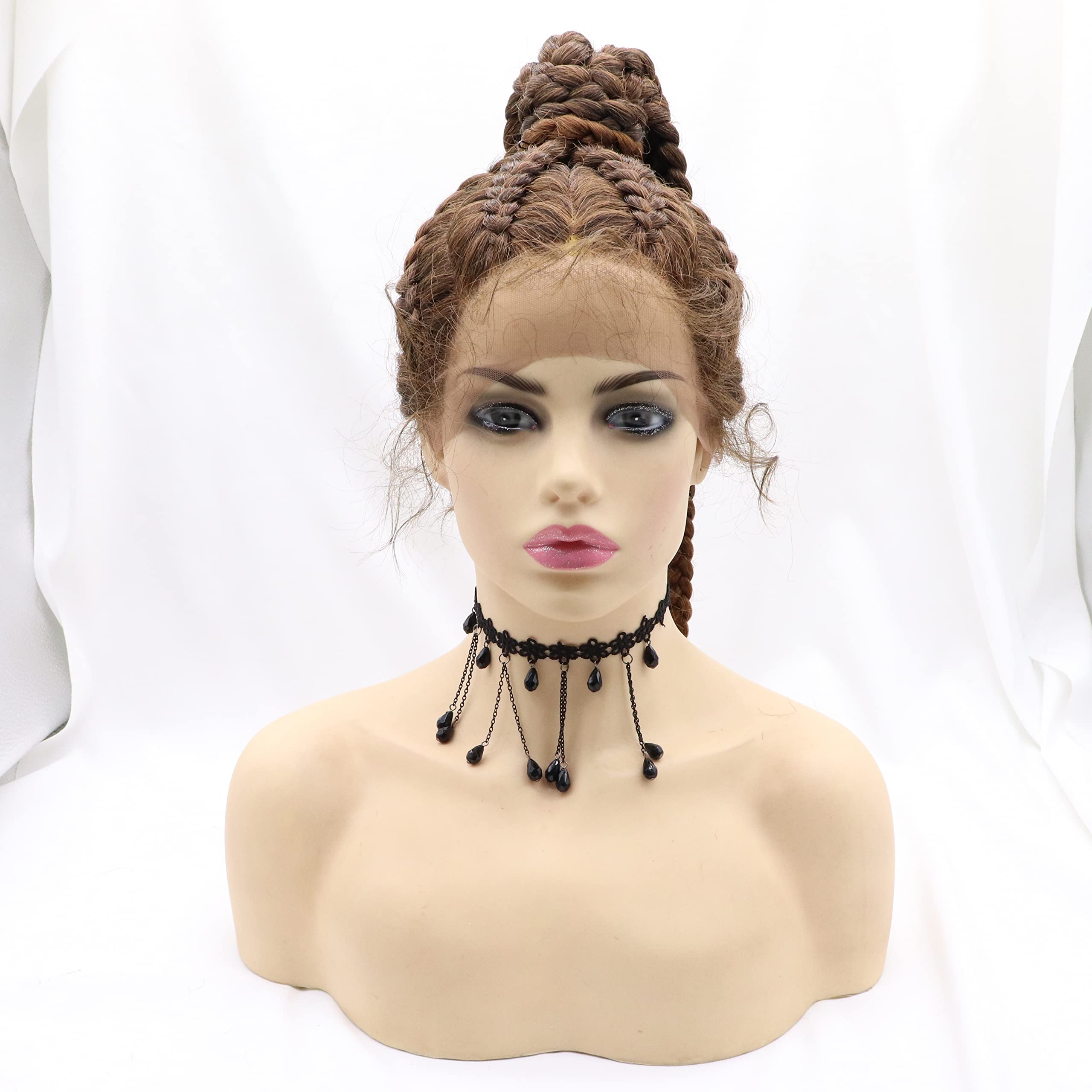 xiweiya Mixed Brown Dutch Braided Wigs for Women Swiss Lace Front Braided Wigs with Baby Hair Burgundy Twist Braiding Natural Looking Cornrow Braided Wig 24inch