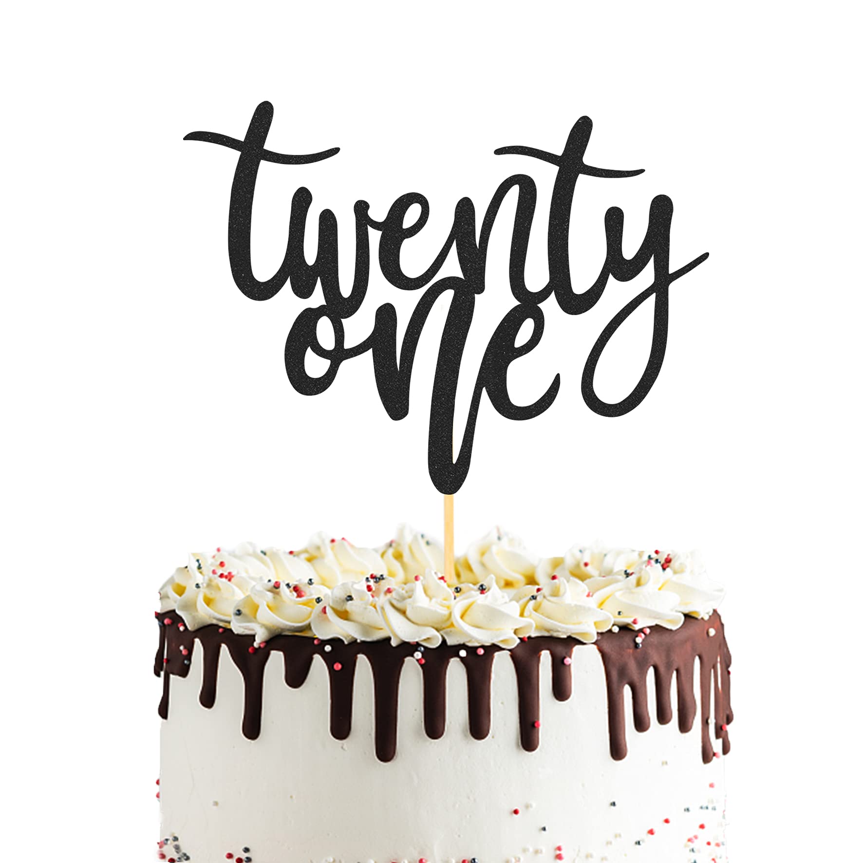 Photo 1 of Black Glitter Twenty One Cake Topper - 21st Happy Birthday Cake Decorations, Wedding Anniversary Party Decorations (6.5 inch)