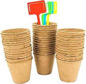 Seed Starter peat Pots KIT |100% Organic Biodegradable | Cup for Planting Vegetable and Tomato seeds |10 FREE TAGS INCLUDED | 3,5 Inch - 50 PCS | ECO-FRIENDLY