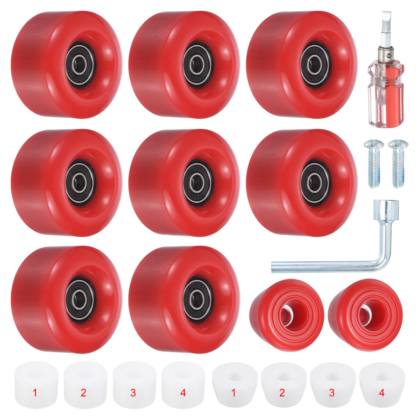PATIKIL 8 Pack Roller Skate Wheels Outdoor 58mmx32mm Quad Roller Skate Wheels with ABEC-9 Bearing, 82A PU Roller Wheels & 2 Toe Stoppers for Double Row Skate Skateboard Indoor, Red