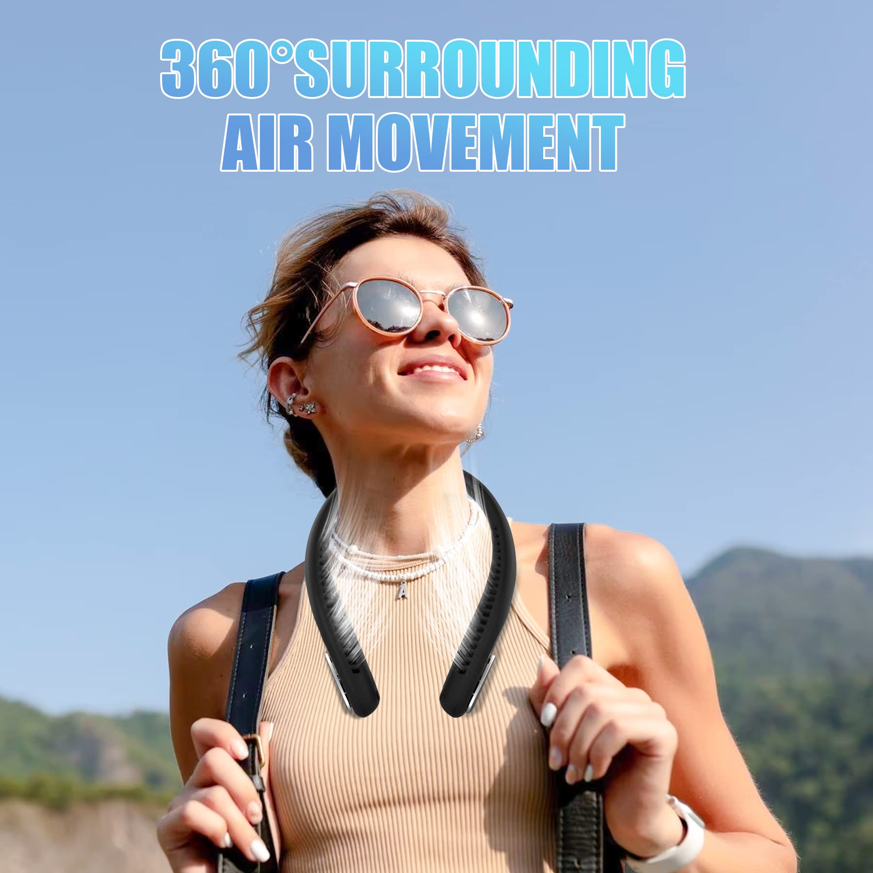 Kternay Bladeless Neck Fan - 6000mAh Portable Neck Fan with 3 Wind Speed,USB Rechargeable Personal Fan, Hands-Free Design USB Fan - Ideal for Outdoor Activities and Travel