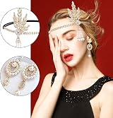 TSHAOUN 1920s Flapper Accessories 6-Piece Set Headband Gloves Necklace Earrings view 4