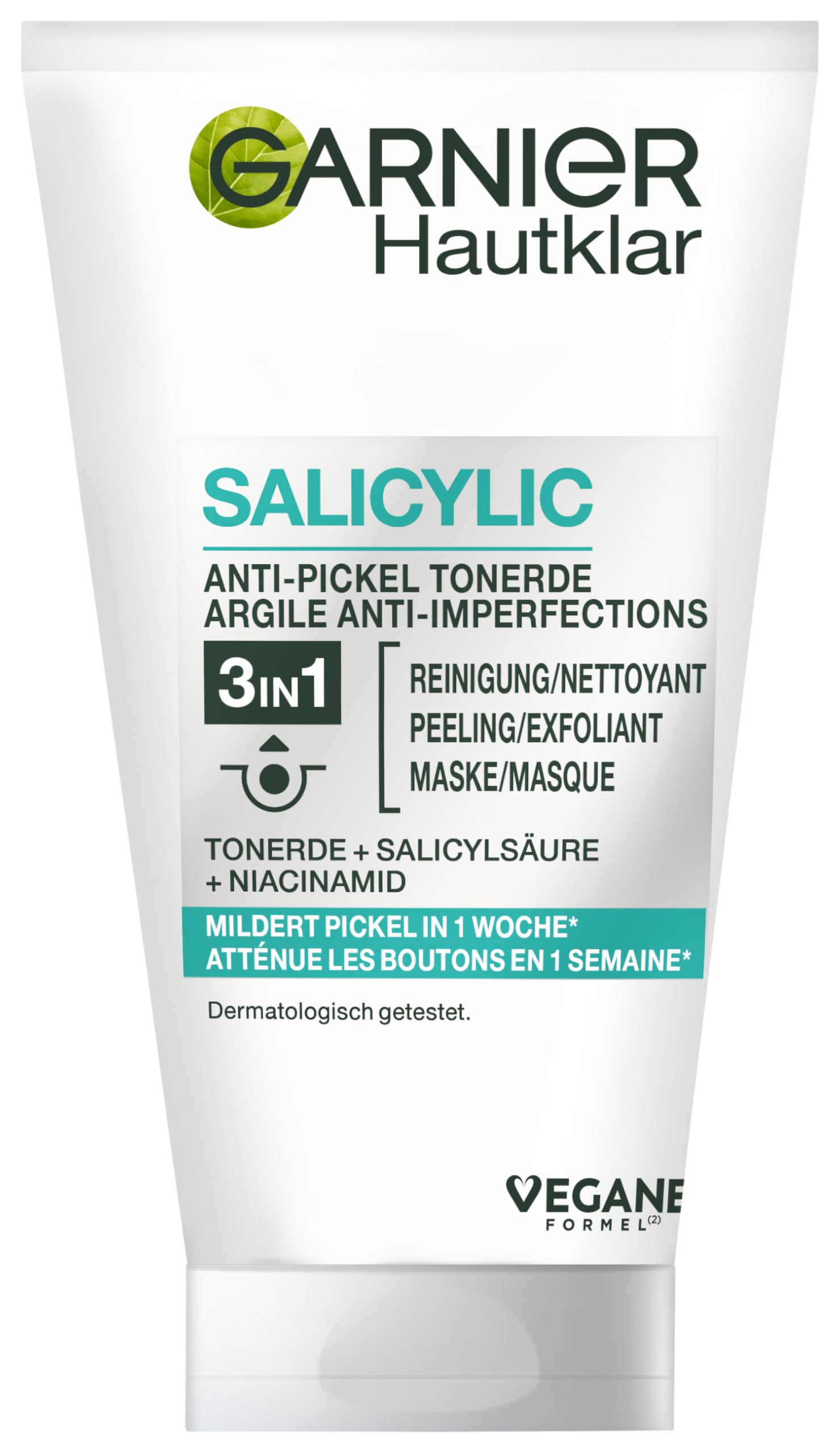 Garnier Hautklar 3 in 1 Gesichtsreinigung für unreine Haut, Reinigung, Peeling und Maske, Mit Salizylsäure und Tonerde, 1 x 150 ml