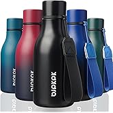 BJPKPK Insulated Water Bottles, 12oz Stainless Steel Metal Water Bottle with Strap, BPA Free Leak Proof Jugs, Mugs, Flasks, Reusable Thermal Flasks for Sports & Travel, Black