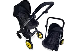 THE NEW YORK DOLL COLLECTION Baby Doll Car Seat Stroller Combo – Convertible 2 in 1 Doll Stroller and Car Seat for Kids – Fits Up to 20” Dolls – Play Toy Baby Stroller with Adjustable Handle for Girls Toddlers All Ages (Black)